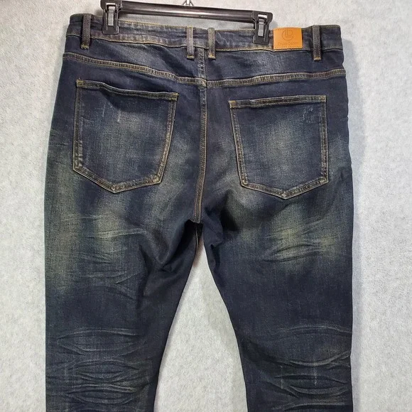 Crysp Denim Jeans Mens 38 Blue Distressed Slim Fit Ripped Stretch Designer Pants - Picture 7 of 16